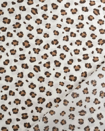 Popeline de Coton Ecrue Motif Petit Léopard Caramel - Mercerine