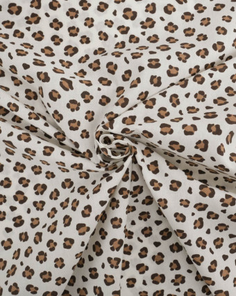 Popeline de Coton Ecrue Motif Petit Léopard Caramel - Mercerine