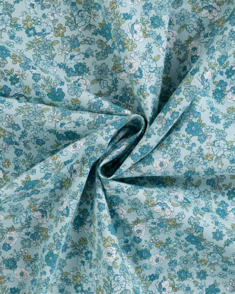 Tissu Popeline de Coton Fleurs Romantiques Bleues - Mercerine
