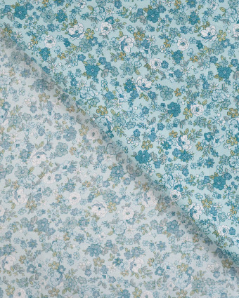 Tissu Popeline de Coton Fleurs Romantiques Bleues - Mercerine