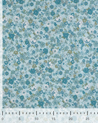 Tissu Popeline de Coton Fleurs Romantiques Bleues - Mercerine