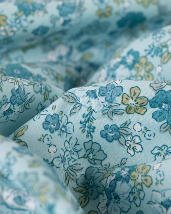 Tissu Popeline de Coton Fleurs Romantiques Bleues - Mercerine