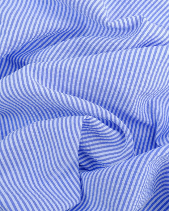 Tissu Seersucker Rayures Bleu Oeko-Tex - Mercerine