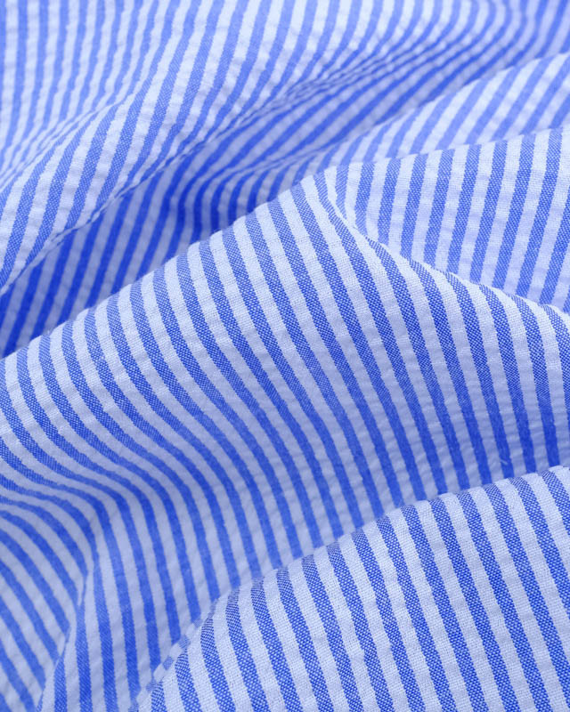 Tissu Seersucker Rayures Bleu Oeko-Tex  - Mercerine