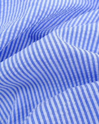 Tissu Seersucker Rayures Bleu Oeko-Tex  - Mercerine