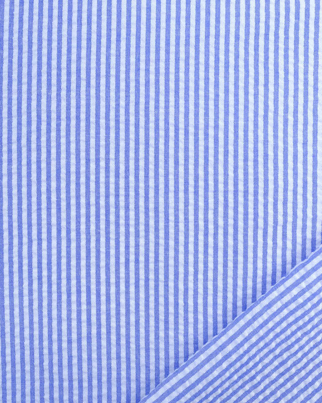 Tissu Seersucker Rayures Bleu Oeko-Tex  - Mercerine