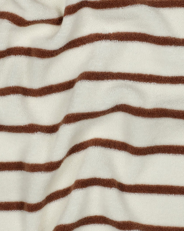 Tissu Jersey Mini Eponge Ecru à Rayures Caramel - Mercerine