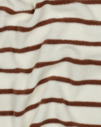 Tissu Jersey Mini Eponge Ecru à Rayures Caramel - Mercerine