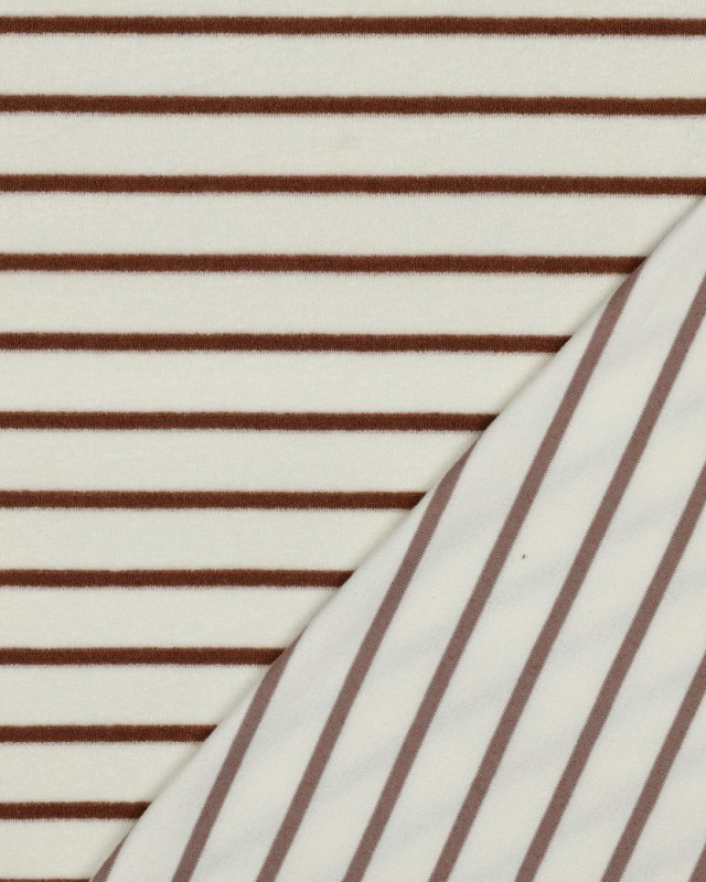 Tissu Jersey Mini Eponge Ecru à Rayures Caramel - Mercerine