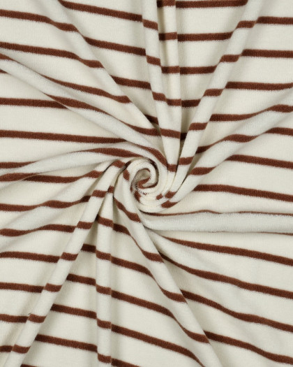 Tissu Coton Mini Eponge Ecru à Rayures Caramel - Mercerine