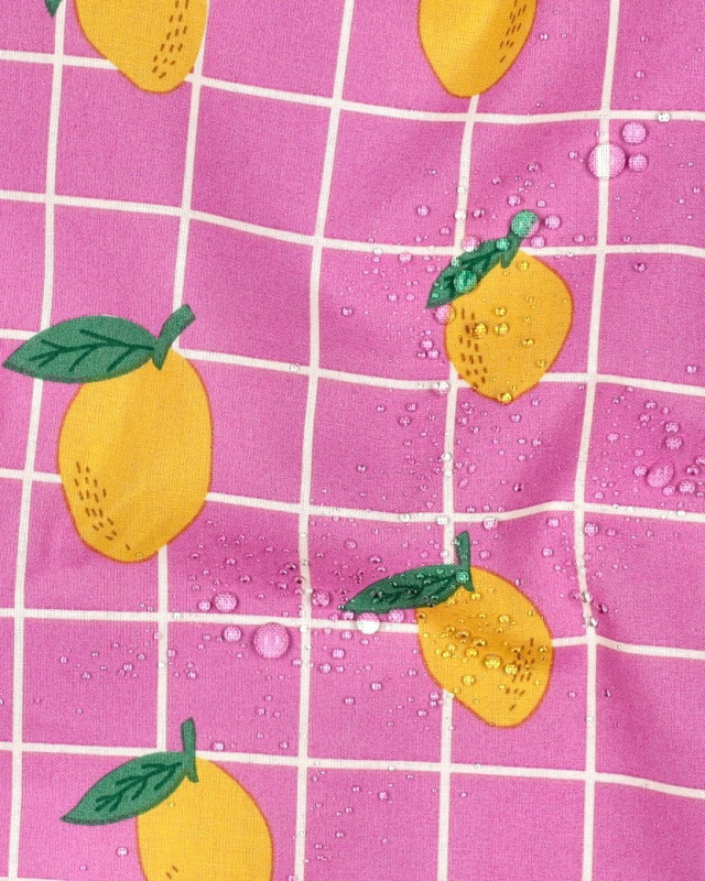 Tissu Coton Enduit Citron à Carreaux Roses - Mercerine