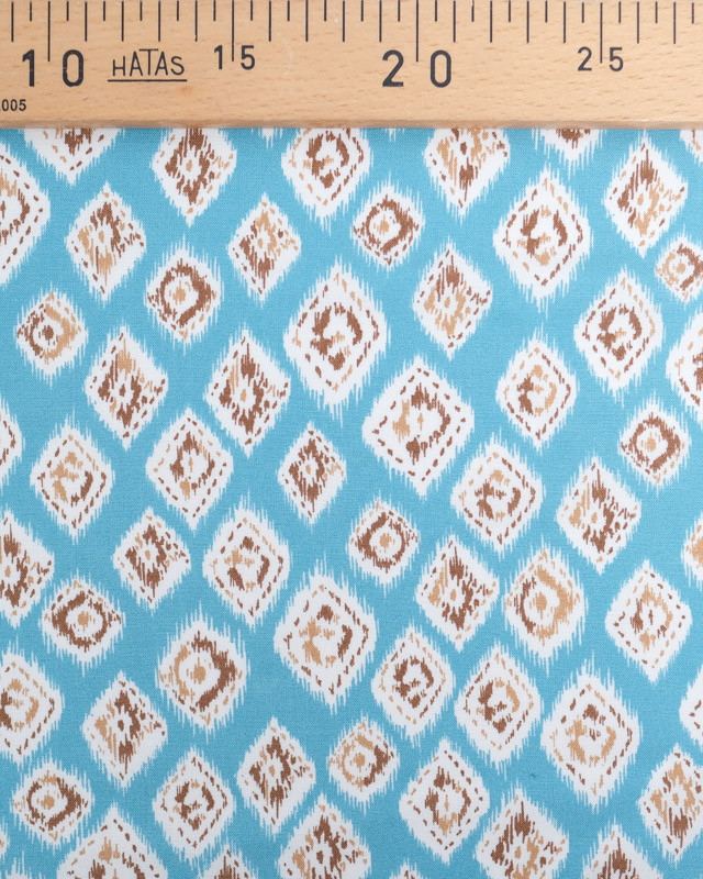 Viscose Bleu Ciel Motif Losange Ethnique Marron - Mercerine