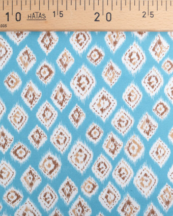 Viscose Bleu Ciel Motif Losange Ethnique Marron - Mercerine