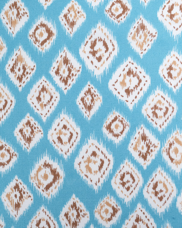 Viscose Bleu Ciel Motif Losange Ethnique Marron - Mercerine
