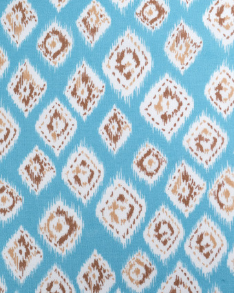 Viscose Bleu Ciel Motif Losange Ethnique Marron - Mercerine