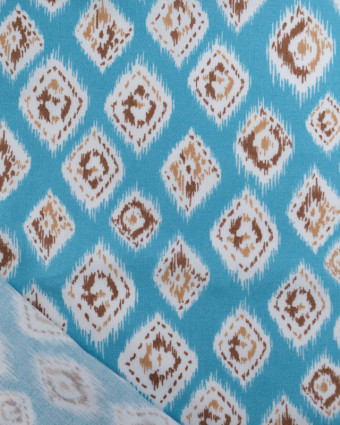 Viscose Bleu Ciel Motif Losange Ethnique Marron - Mercerine