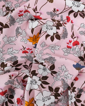 Viscose Rose Clair Motif Fleuri Tropical - Mercerine