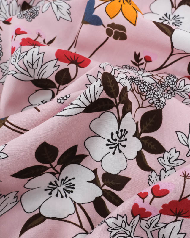 Viscose Rose Clair Motif Fleuri Tropical - Mercerine
