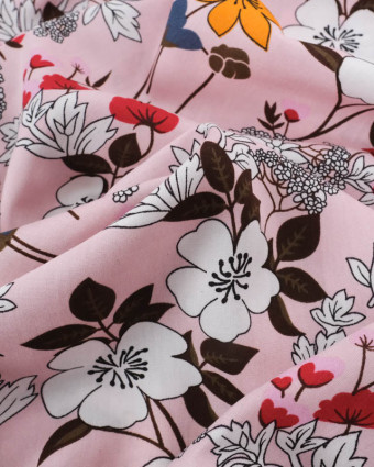 Viscose Rose Clair Motif Fleuri Tropical - Mercerine