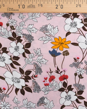 Viscose Rose Clair Motif Fleuri Tropical - Mercerine