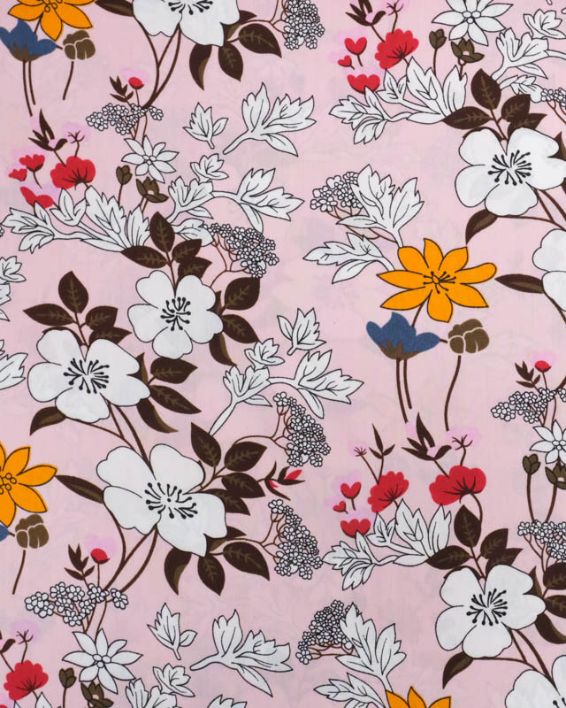 Viscose Rose Clair Motif Fleuri Tropical - Mercerine