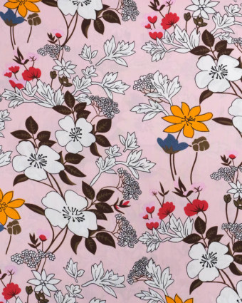 Viscose Rose Clair Motif Fleuri Tropical - Mercerine