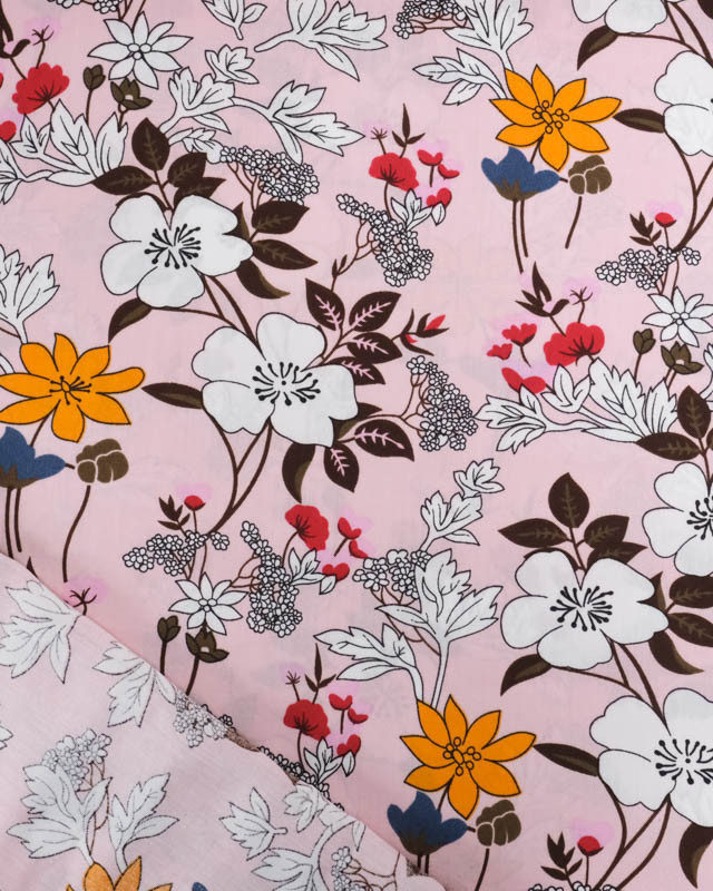 Viscose Rose Clair Motif Fleuri Tropical - Mercerine
