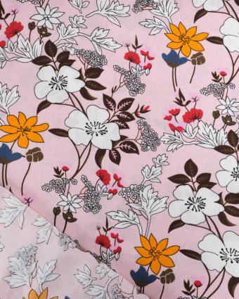 Viscose Rose Clair Motif Fleuri Tropical - Mercerine