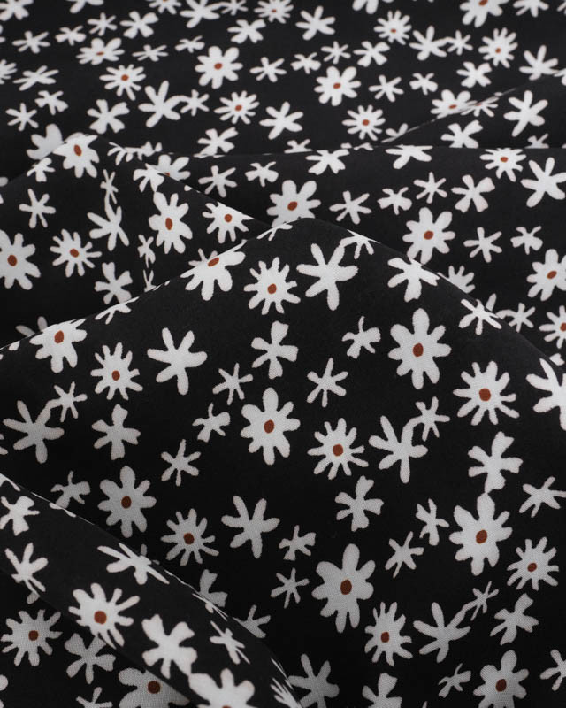 Viscose Noire Petites Marguerites  - Mercerine