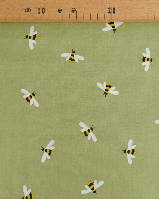 Popeline de Coton Abeilles Sauge - 110 cm - Mercerine