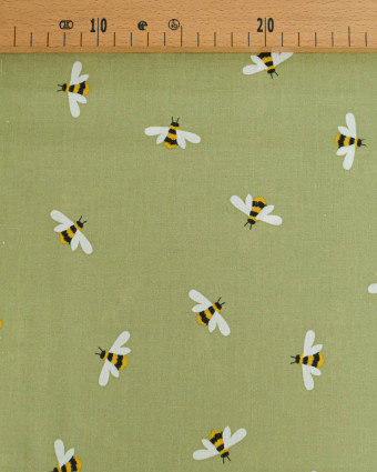 Popeline de Coton Abeilles Sauge - 110 cm - Mercerine