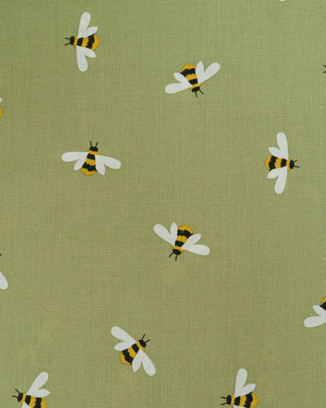 Popeline de Coton Abeilles Sauge - 110 cm - Mercerine