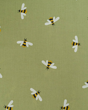 Popeline de Coton Abeilles Sauge - 110 cm - Mercerine