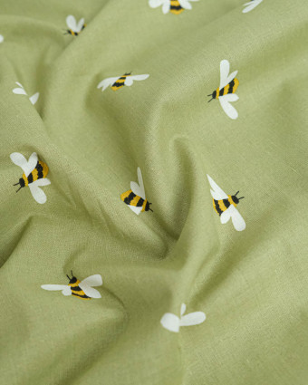 Popeline de Coton Abeilles Sauge - 110 cm - Mercerine