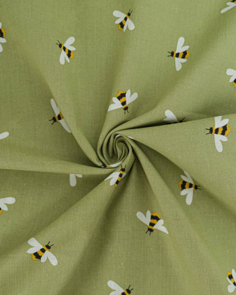 Popeline de Coton Abeilles Sauge - 110 cm - Mercerine
