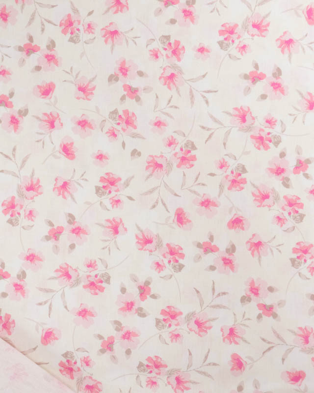 Popeline de Coton Imprimé Digital Petites Fleurs Roses Vintages - Mercerine