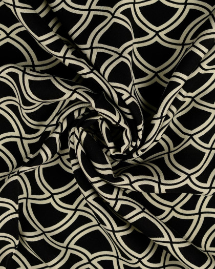 Tissu Viscose Twill Motif Seventies Géométrique Noir - Mercerine