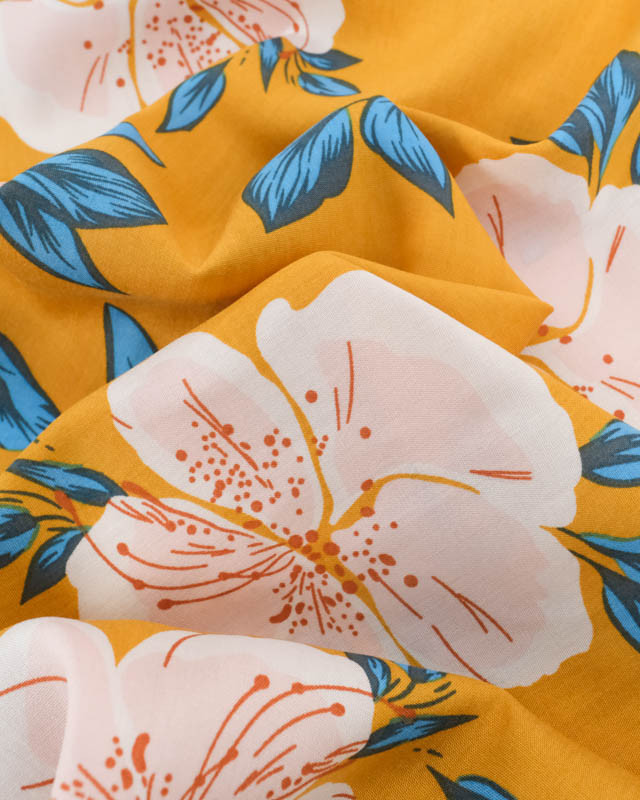 Viscose Moutarde Hibiscus Flower - Mercerine
