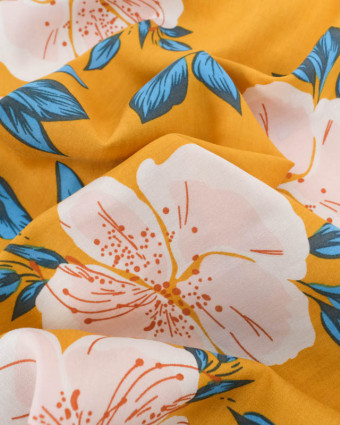 Viscose Moutarde Hibiscus Flower - Mercerine