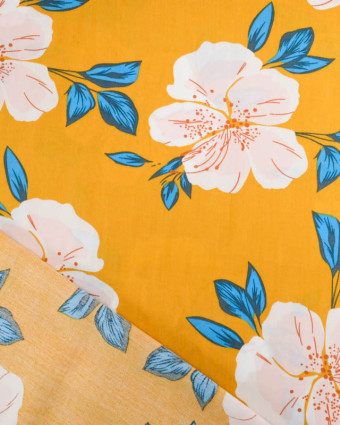 Viscose Moutarde Hibiscus Flower - Mercerine