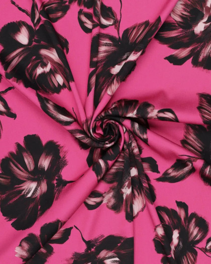 Satin de Viscose Stretch Rose Grandes Fleurs - Mercerine