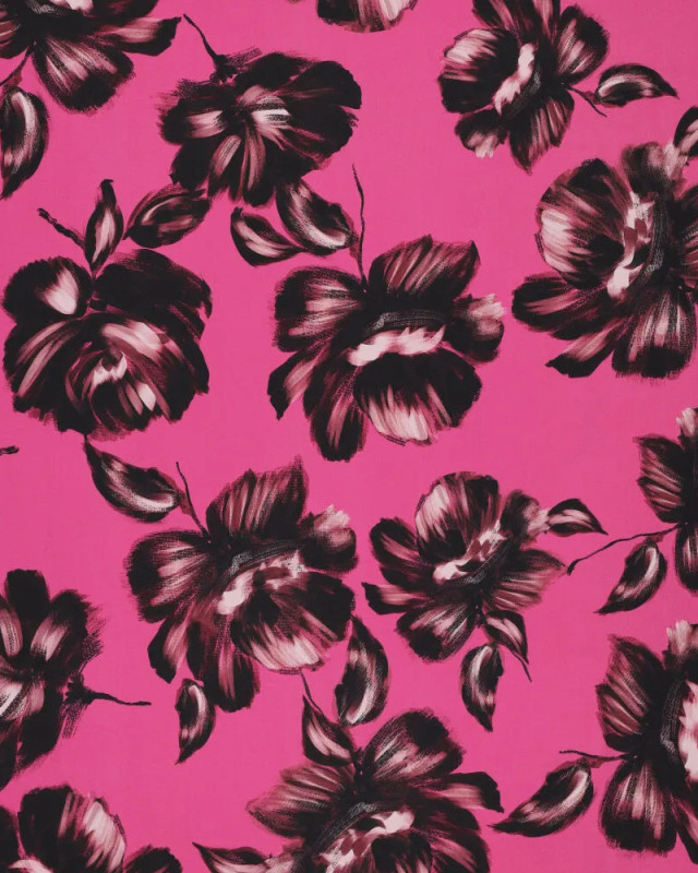 Satin de Viscose Stretch Rose Grandes Fleurs - Mercerine