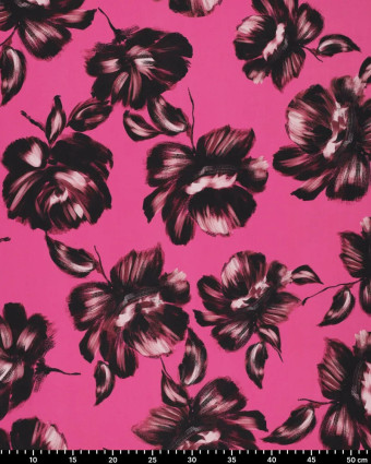 Satin de Viscose Stretch Rose Grandes Fleurs - Mercerine