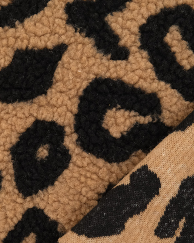Tissu Sherpa Maxi Léopard Noir et Caramel - Mercerine