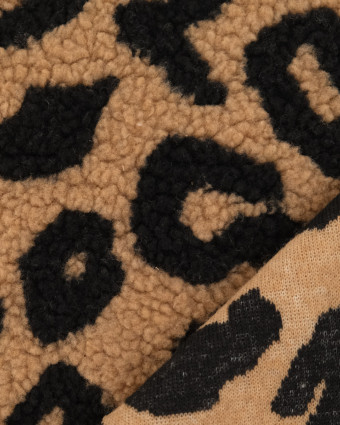 Tissu Sherpa Maxi Léopard Noir et Caramel - Mercerine