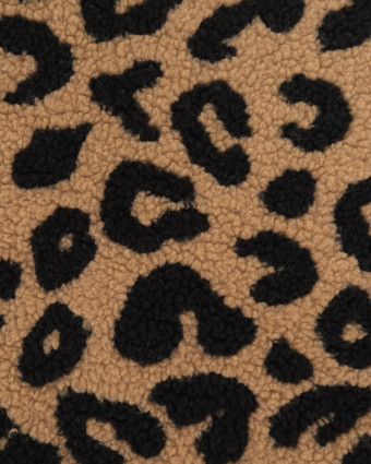 Tissu Sherpa Maxi Léopard Noir et Caramel - Mercerine