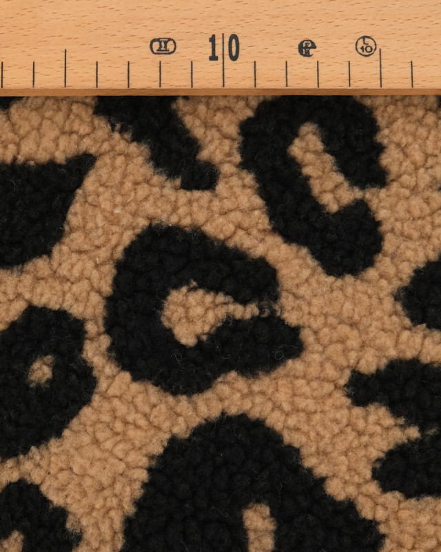 Tissu Sherpa Maxi Léopard Noir et Caramel - Mercerine