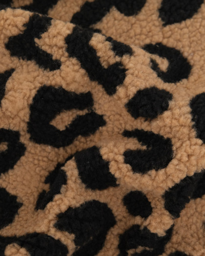 Tissu Sherpa Maxi Léopard Noir et Caramel - Mercerine