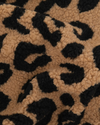Tissu Sherpa Maxi Léopard Noir et Caramel - Mercerine