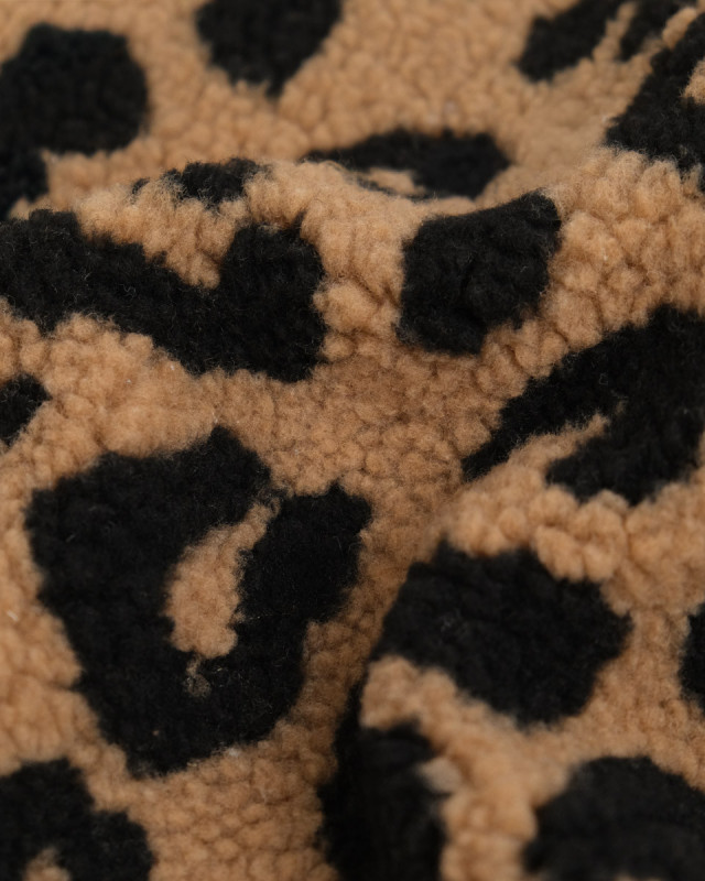 Tissu Sherpa Maxi Léopard Noir et Caramel - Mercerine